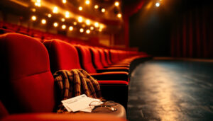 Harry-Potter-Musical in Hamburg: Theatersaal mit roten Sitzreihen, Schal und Tickets