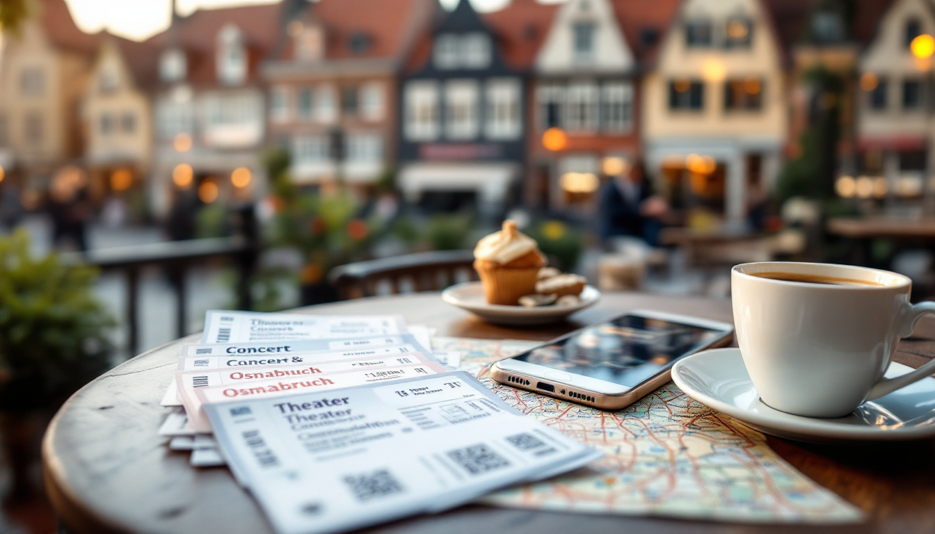 Tickets für Osnabrück: Konzert- und Theaterkarten mit Smartphone und Stadtplan auf einem Tisch